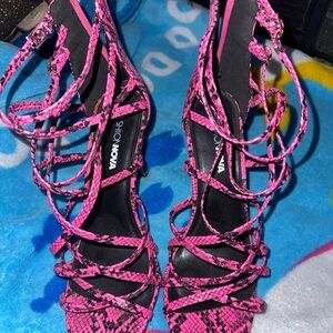 Fashion Nova Pink Patent Strappy Heels